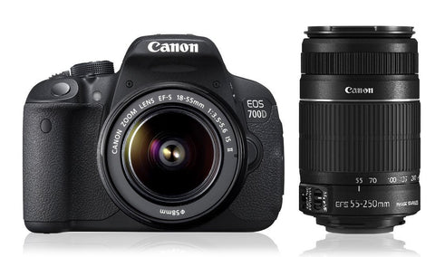 Canon EOS 700D 18MP Digital SLR Camera (Black) with 18-55mm and 55-250mm IS II Lens, 8GB card and Carry Bag